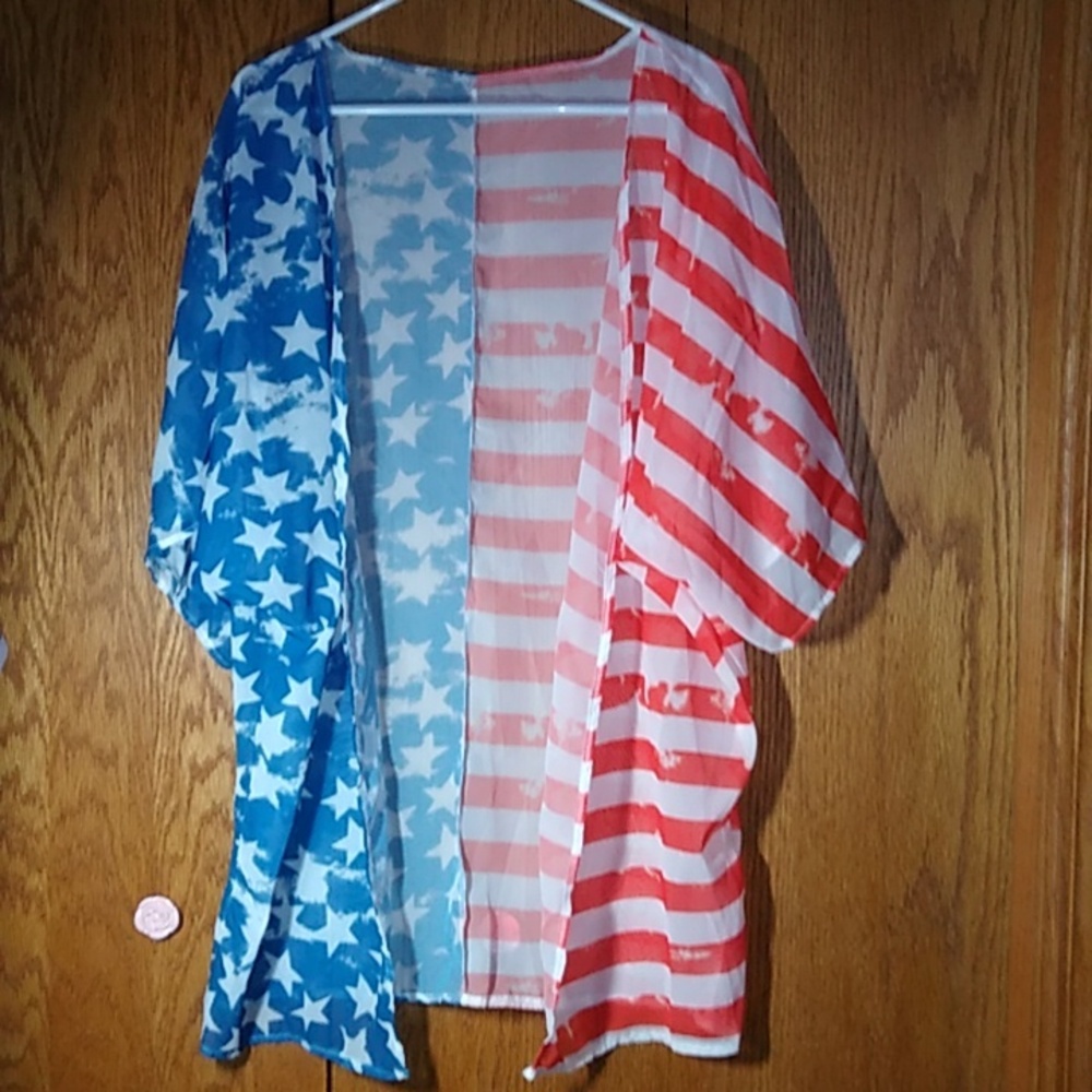 Kimono style sheer stars and stripes topper
